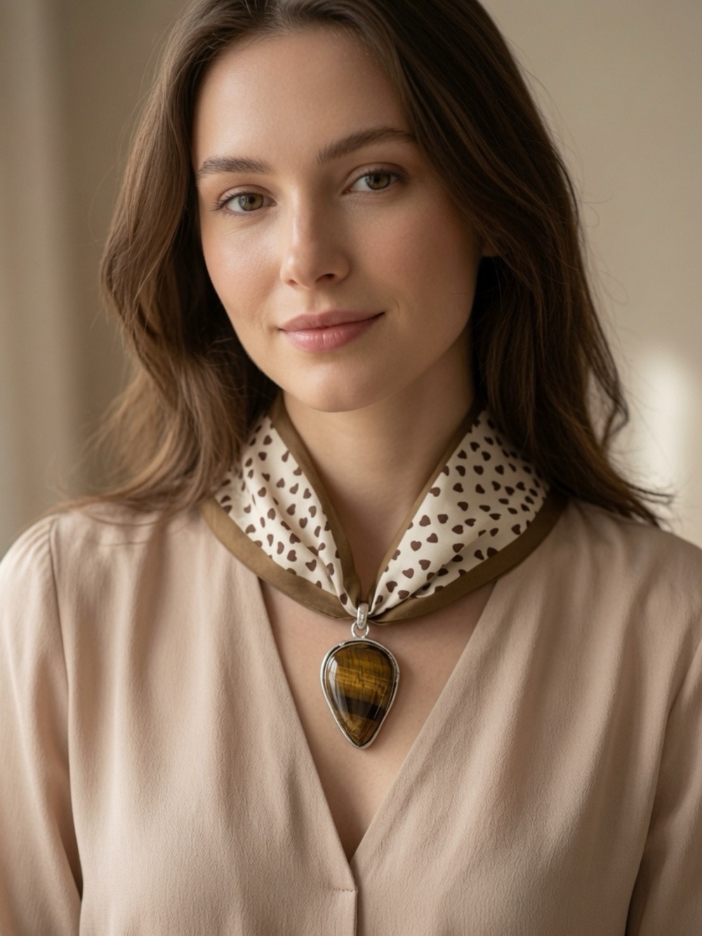 Tiger’s Eye Teardrop Pendant Scarf Necklace
